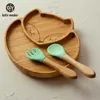Facciamo piatti per la cena per bambini Set di forchette per cartoni animati in legno per bambini che alimentano un prodotto in silicone commestibile sicuro 211026