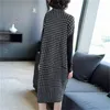 Plus Size Women Women Black Houndstooth Knitting Sweater Dress Vestido de inverno vestidos fêmeas vestidos vestes 210319