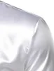 メンズ2ピースシャツネクタイホワイトシルクサテンドレスシャツスリムフィット長スリーブボタンダウンシャツ男性ウェディングパーティープロムケミス210706