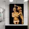 Toile peinture femme avec or huile Art photos mur Art pour salon moderne décor à la maison Portrait affiches et impression