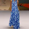 Women Dress V-Neck Sleeveless Print Dresses Plus Size Vintage Sexy Long White Flowers Summer Clothes 210513