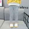 Autumn cute girls cotton all-match striped leggings kids casual skinny pants children Render 210508