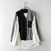 Мода вязаная кардиганская куртка женская пэчворк с длинным рукавом куртка повседневная свободная верхняя одежда Chic Tops 210521