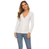 Camisolas femininas moda mulheres sexy cores sólidas laço v neck camisa de manga longa camisa casual slim ribbed blusas blusas pullover tops blusa femini