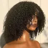 Naturlig Svart Kort Bob Afro Kinky Curly Lace Front Paryker med Baby Hair Gluslös Syntetisk Paryk för Kvinnor