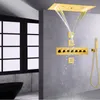럭셔리 골드 광택 온도 조절 샤워 믹서 70x38 cm LED 욕실 높은 유량 폭포 강우량 숨겨진 샤워 시스템