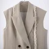 Khaki Patchwork Kette Gestreiften Mantel Für Frauen Revers Ärmel Gerade Koreanische Mäntel Weiblichen Frühling Mode 210524