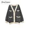 Snican Black Plaid Sweater Za Women Loose Casual Pockets Cardigan Winter Spring Outwear Female Tops Femme Chandails 210903