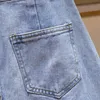 Casual Phatchwork Pockets Diamantes Saia Denim para Mulheres Cintura Alta Uma linha Mini Saias Feminino verão moda elegante 210521