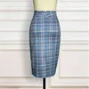 ハイウエスト格子縞のスカートプラスサイズ4xl 5xl女性夏のファッション膝丈タイト鉛筆エレガントレディースオフィスパーティークラブJUPES 210527