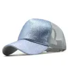 Réglable unisexe chapeau queue de cheval Baseball filles Softball chapeaux trou arrière queue de cheval paillettes maille fille soleil casquette respirant Snapbacks