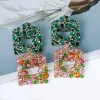 Wholesale ZA New Long Metal Hollowed-out Hanging Colorful Crystals Dangle Drop Earrings Fine Jewelry Accessories For Women
