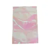 Storage Bags Thick Reclosable Holographic Pink Zipper Packaging Bag Cosmetic Jewelry Flat Pouches Laser Small Plastic 100pcs