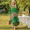 VKBN Sommarklänningar för kvinnor V-Neck Batwing Sleeve Leopard Loose Party Green Dress Plus Size Kläder för kvinnor 210507