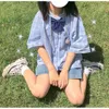 الأزرق الداكن السراويل الدنيم رقيقة الصيف اليابانية لينة فتاة السراويل خمس نقاط الطالبات الكورية فضفاضة كل مباراة kawaii 210526