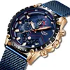 LIGE bleu décontracté maille ceinture montre hommes mode Quartz hommes montres haut marque de luxe étanche horloge Relogio Masculino 210527