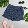 Dames Summer Jupe Shorts Bermuda pour femmes Lotia Mignon Polka Dot Imprimer Tie Side Wrap Volants Overlap White Beach 210527