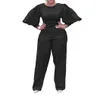 Survêtement femme grande taille, salopette longue Chic pour femme, combinaison manches lanternes, jambes larges, taille haute, droite, R260A