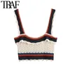 Women Fashion With Ruffles Crochet Knitted Tank Top Vintage Square Collar Wide Straps Female Camis Mujer 210507