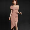 Spring Korea Women's One-Shoulder Solid Sexy Occasion party Bodycon Irregular High Waist Slim Dress Female 210529