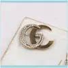 Pins, Kore Yaratıcılık Moda Bayanlar Elmas Tasarımcı G Harfler Broş Lüks Marka Vintage Retro Kristal Rhinestone Broşlar Pins Charm W