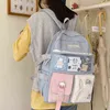 est 대비 색상 여성 배낭 십 대 소녀 학생 schoolbag 어깨 책 bagpack 투명 PVC 만화 귀여운 카드 가방 Y1105