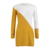 Warme Herbst Winter Frauen Kleid Langarm Gestrickte Pullover Fleece Patchwork Kurze Mini Kleider Top Damen Mode Casual Kleidung