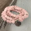 Mulheres buddha yoga pulseira rosa 108 rosequartz rosa pedra natural mala pulseiras senhoras lótus