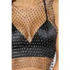 Femmes Sans Manches Maille Strass Partywear Débardeurs Sexy Voir À Travers Cristal Brillant Crop Tops T-shirts Clubwear Streetwear Y0622