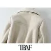 TRAF Women Fashion Thick Warm Winter Fur Faux Leather Cropped Jacket Coat Vintage Long Sleeve Female Outerwear Chic Tops 210914