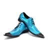 Chaussures Oxford Brogue Design couleur bleu or pour hommes, robe de salle de bal formelle italienne, nouvelles chaussures plates en cuir verni pour hommes