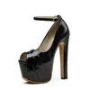 Leather Super High Heels Fashion Platform Strappy Peep Toe Shoes Women Sexy Pumps Office Ladiesred-light District Dress