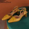 SOPHITINA femmes sandales rétro papillon-noeud confort en cuir de vache sandales bride à la cheville jaune été mode dame chaussures AO885 210513