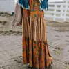 Femmes jupe Vintage All Match taille haute grande taille longue impression plage s pour la mode 210513