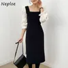 Square Collar Clavicle Exposed Sexy Dress Women High Waist Hip A Line Slim Vestidos Draped Design Hit Color Robe Wild 210422
