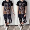 Character Print Men Tracksuits Summer Short Sleeve Tshirts Pants 2 Piece Set Casual Streetwear Sports Suit Plus Size M-5XL 210527