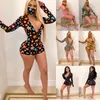 Mulheres verão roupas de moda impressão playsuit v pescoço manga longa shorts macacões magros pijama macacões boate plus size roupas 10 peças + dhl grátis