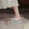 Meotina Kvinnor Tofflor Skor Wedges Med Heel Sandals Square Toe Ladies Skor Sommar Aprikos Blå Mode Skor 210608