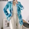 Blazer Vrouwen Single Button Lange Mouwen Mode Tie-Dye Afdrukken Kleding Draag Dames Blazers Pockets Jas Outerwaer 210520