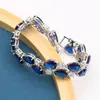 Örhängen Halsband Royal Blue Stora Stones Dubai Silver Färg Smycken Satser för Kvinnor Armband Stud Ring Luxury Födelsedaggåva