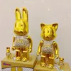 New violent building block bearbrick cat and rabbit Qianqiu 400% pink gold two-color ornaments hand-made blind box gift 28CM320I