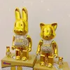 Ny våldsam byggsten bearbrick katt och kanin qianqiu 400% rosa guld tvåfärg smycken handgjorda blindlåda gåva 28cm