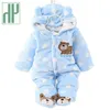 HH Baby Winter Romper Warm Hlannel Plush Jumpsuit Girl Boys Bear Animal Costume Hooded born Pajamas Overalls 211229