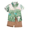 Sommar baby pojke kläder set gentleman stilig tryck kort ärm bågskjorta och korta byxor passar barn bomullsutrustning