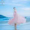 Long Women Dress 2021 Spring Evening Party Maxi Lace Two Pieces Fairy Butterfly 3D Embroidery Elegant Dresses Pink Casual