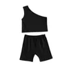 Clothing Sets 1-4 Years 2pcs Solid Outfits Kids Baby Girls Fashion 2-piece Outfit Set One Shoulder Tops Shorts Stylish Girl