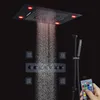 24 X 31 Inch Matte Black Rain Shower Head With Handheld Brass Body Massage Spray Jets Thermostatic Bath Waterfall LED Shower System