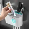 Banyo Aksesuarları Setleri Diş Fırçası Tutucu Otomatik Diş Macunu Dağıtıcı Duvara Dağı Diş Macunu Sıkacağı Depolama Raf Organizatör 210322
