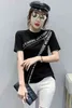 Koreański Styl Lato Tekst Drukowanie Zipper T Shirt O Collar Kobiety Krótki Rękaw Slim Tshirt Topy Kobieta T Koszulki Duży rozmiar 210507