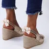 Sandals Vintage Women Casual Serpentine Canvas Wedge Sandials Summer Ankle Strap 8cm Med Heel Platform Pump Espadrilles Shoes